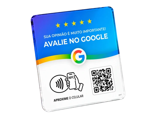 Plaquinha NFC Google Azul Wistag para acessar a página de avaliações da empresa