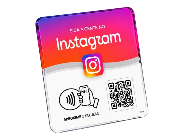 Plaquinha NFC Instagram Wistag em acrílico cristal, um dos modelos para revenda